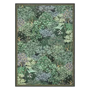 Multi-Size Blue Green Forest Botanical Area Rugs, Washable Low Pile Non Slip Stain Resistant Woodland Farmhouse Rug for Living Room Bedroom Dining Room