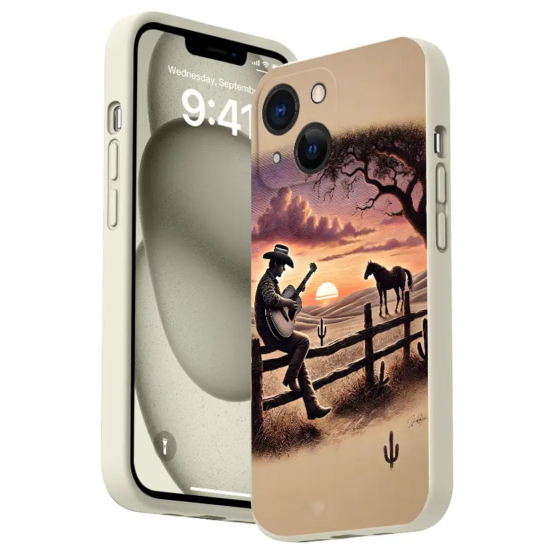 Western Culture Cowboy Pattern Straight Edge Phone Case for iPhone 17 16 15 14 Pro Max 13 12 11 XR XS Plus Air E Shockproof Full Camera Protective Durable slim Silicone Cover Cellphone Protective, Protection, Casing, Phone Accessory Compatible, Non-Slip