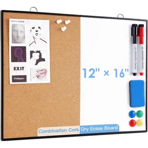 Cork Board White Board Combo, 12"X16" Small Bulletin Board for Wall, Double-Sided Magnetic Dry Erase Corkboard, Vision Whiteboard for Office, Home, School, Black