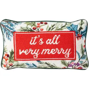 Christmas Pillow - Very Merry Needlepoint Decorative Throw Pillow, Christmas Decor, Holiday Pillow for Couch & Bed, Eclectic  Decor, 9" x 15"