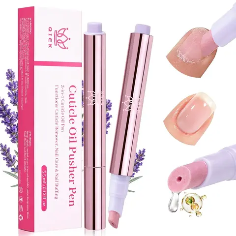 QIEK 3-in-1 Cuticle Remover Pen, 45° Ceramic Pusher & Porous Tips for Cuticle Remover & Nail Strengthener with Cuticle Oil Fast Adsorption, One-Click Nourishing Essential Oil for Dry & Damaged Nails, Hangnails, Daily Nail Care Portable for Travel