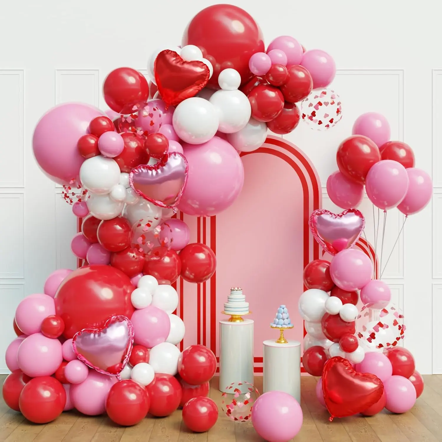 129Pcs Valentine’s Balloon Arch Kit – Red, Pink, Heart Balloons for Romantic Party Decor