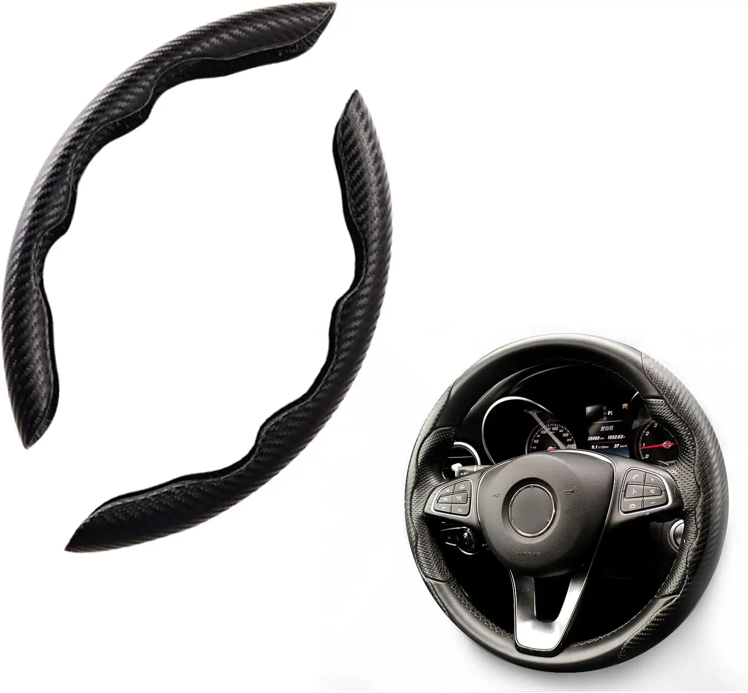 2Pcs Universal 15" Steering Wheel Cover, Car Anti-Skid Steering Wheel Cover 2pcs, Steering Wheel Grip Protector,Compatible with Most Car, Trucks, SUV, sedans,Decor Gadgets for car,Car Accessories Steering Wheel Desk Tray for Travel Carbon Automotive