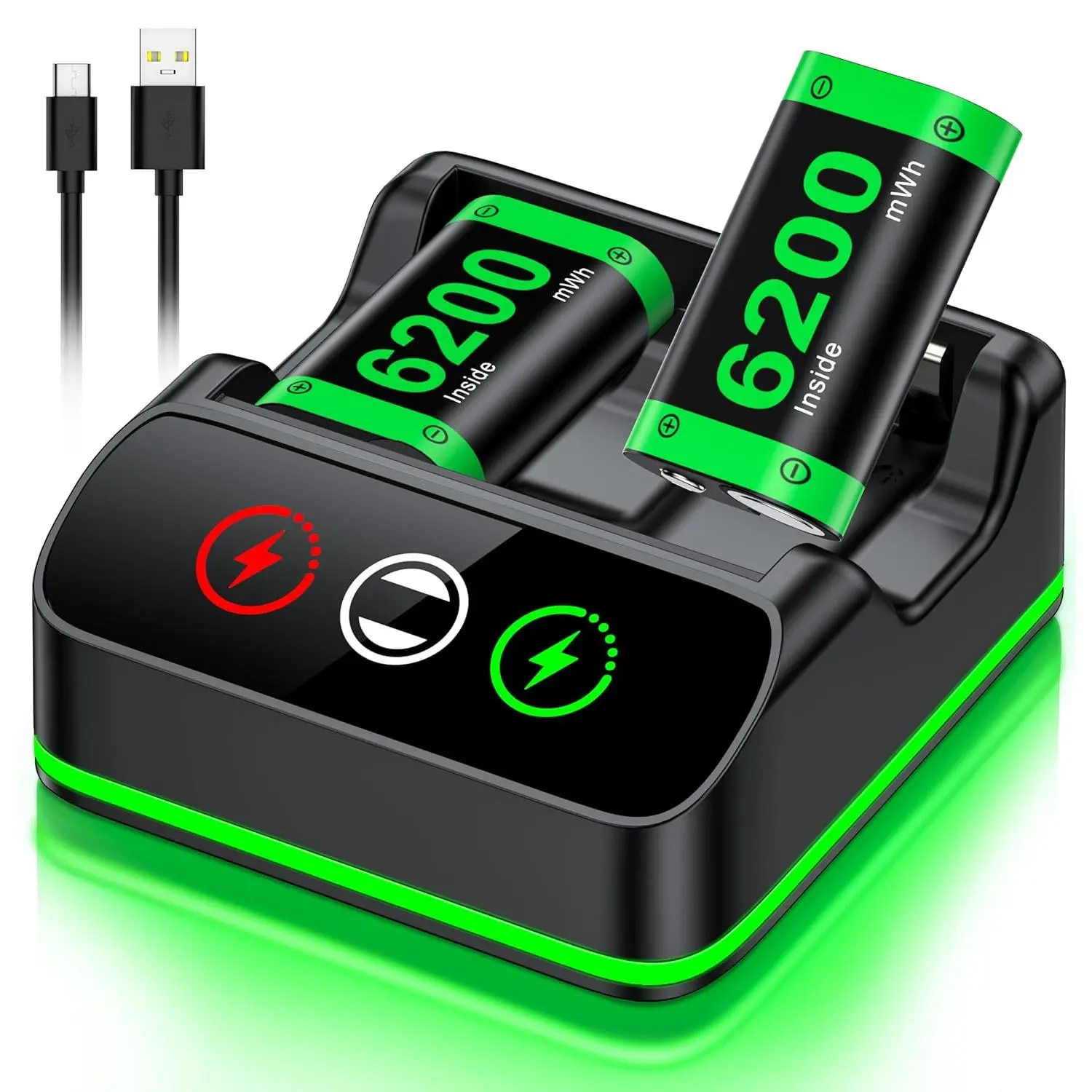 Rechargeable Xbox One Controller Battery Pack, 2x6200mWh Battery Pack for Xbox One/Xbox Series X|S, Xbox Rechargeable Battery Pack with Xbox Charger Station, Xbox Battery Kit for Xbox One Elite Controller, Accessories, Gaming, Usb Type-C