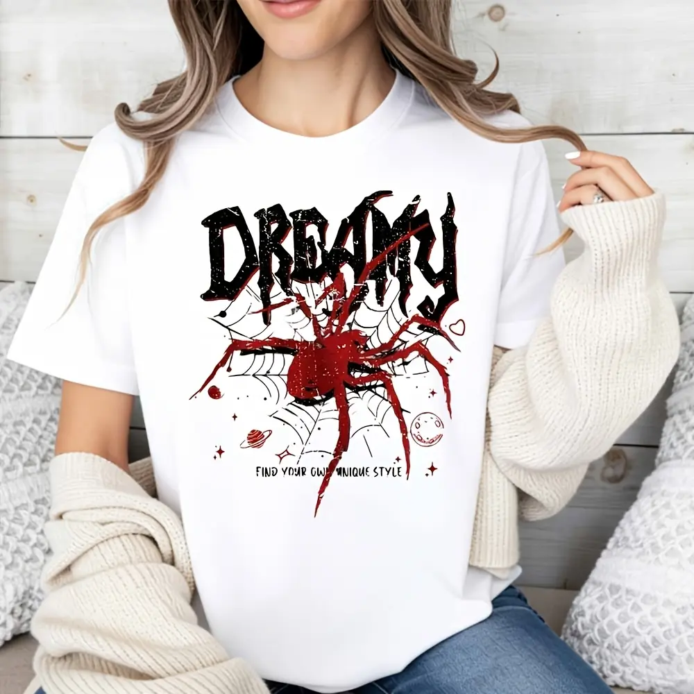 Gothic Streetwear, Women's T-Shirt, Red Spider Web Dreamy Graphic, Summer Casual Wear, Gift For Alternative Fashion Lover oversized tshirt women