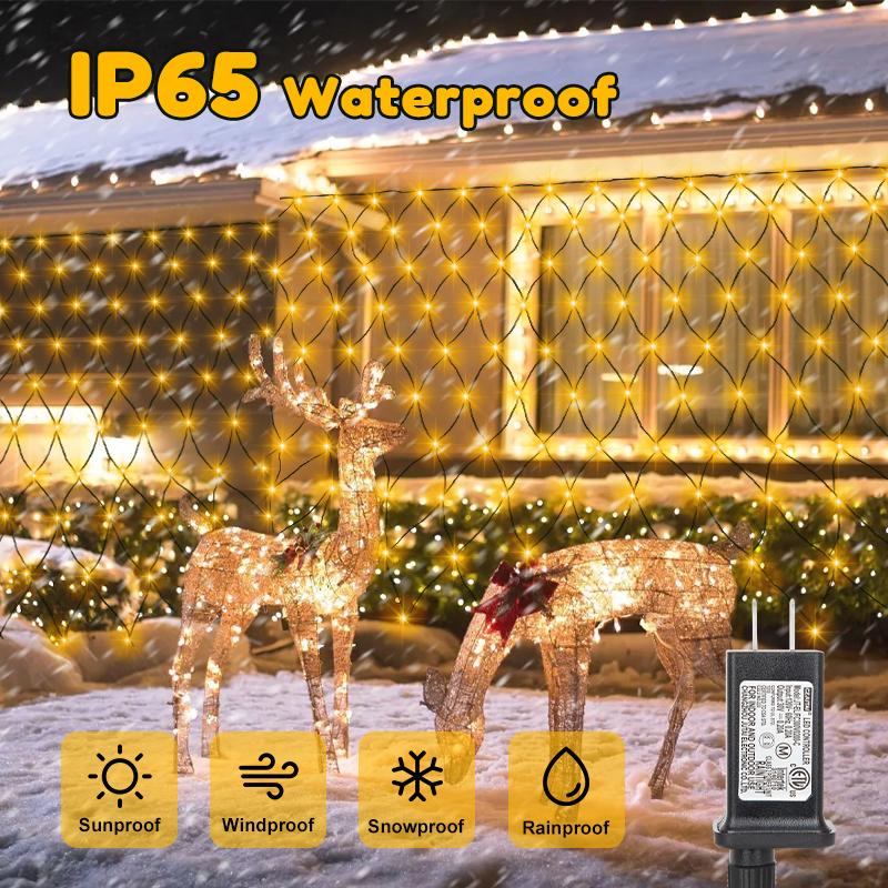 echosari Christmas Net Lights, 9.8ft x 6.6ft 200 LED Mesh Decor with 8 Modes Waterproof Connectable Xmas Decorations for Outdoor Outside Bushes Yard Lawn Patio Tree Garden Party