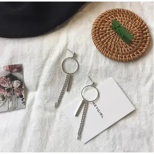 Unisex Long Threader Earrings Silver Chain Bar Loop Streetwear Earrings for Fashionistas.trendy earrings