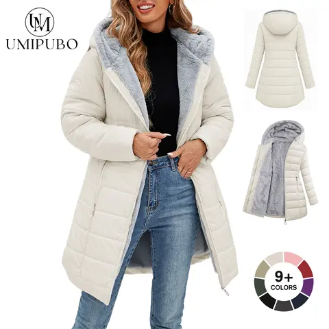 UMIPUBO Women's Long Sleeve Furry Puffer Down Jacket - Windproof, Waterproof, Slim Fit, Adjustable Coat for Commuting, Winter Outfits