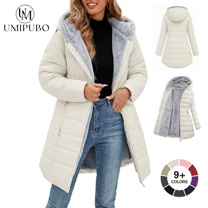 UMIPUBO Women's Long Sleeve Furry Puffer Down Jacket - Windproof, Waterproof, Slim Fit, Adjustable Coat for Commuting, Winter Outfits