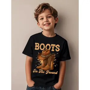 Boots On The Ground Cowboy Boots Rodeo Western Cowgirl Funny Awesome Graphic Kid T-Shirt Cute Kid T Shirts Street Style Tees Tops for Kid