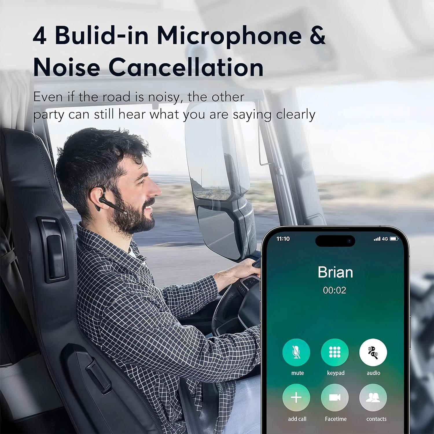 Bluetooth 5.3 Trucker Headset - Single-Ear Noise Cancelling Wireless Audio Earbud with Charging Case, Stereo Sound, Hands-Free Calling for Driving, Android Compatible, MP3 Supported Bluetooth 5.3 Trucker Headset - Single-Ear Noise Cancelling Wireless Audio Earbud with Charging Case, Stereo Sound, Hands-Free Calling for Driving, Android Compatible, MP3 Supported