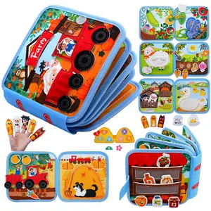 Montessori Busy Board Toy, 3D Farm Book, Early Toddler Fine Motor Skills Hand-Eye Coordination Learning, Interactive Mechanisms, Portable Travel Educational Toy