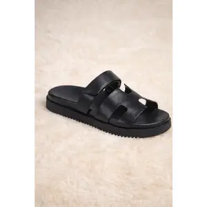 Cutout Strap Chunky Flat Slide Sandals