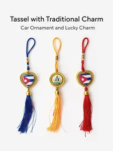 Tassel with Traditional Charm Car Ornament and Lucky Charm Heart-Shaped Gold-Tone Decorative Tassel for Car Home Office or Bags