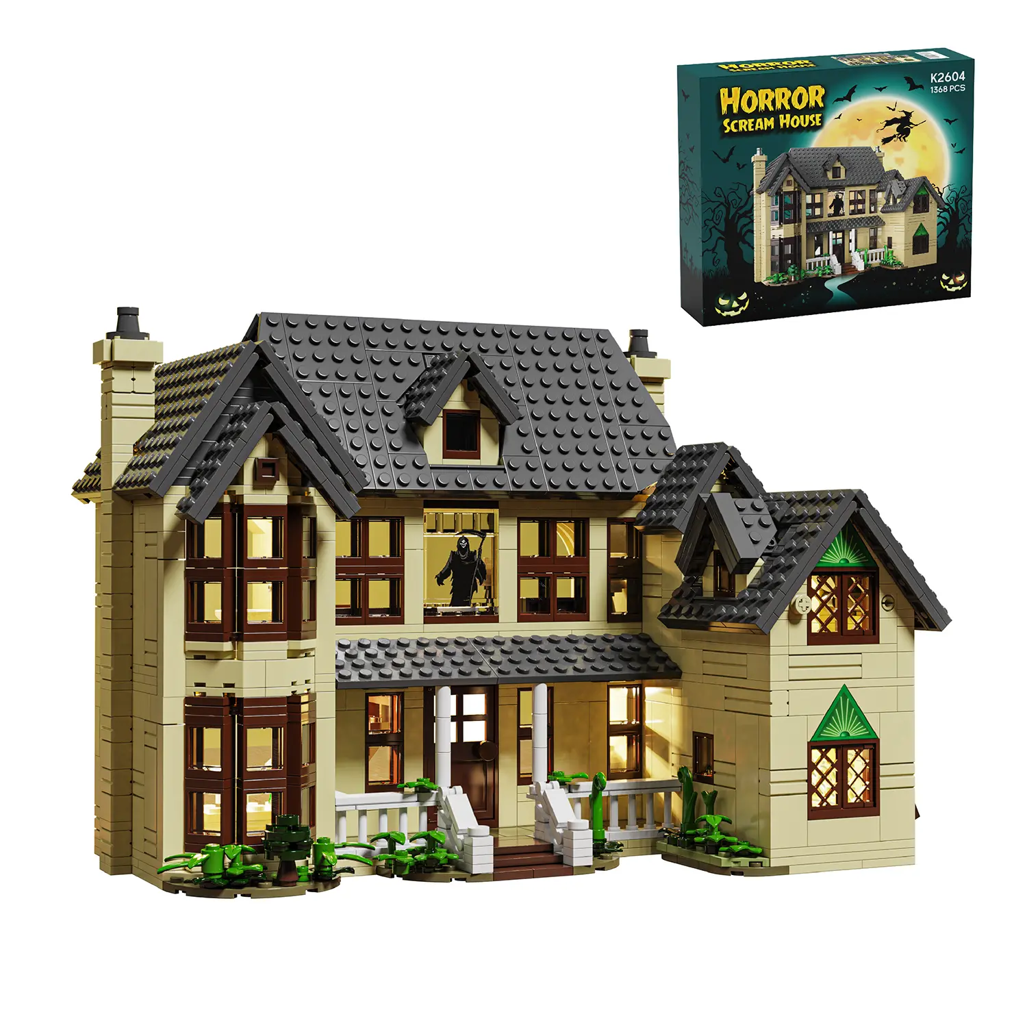 1368 Mini Pcs Scream House Horror House Building Block Toy Set, Horror Movie Ghost House Model Set, Home Decor, Best Halloween Gift for Movie Fans and Building Block Enthusiasts