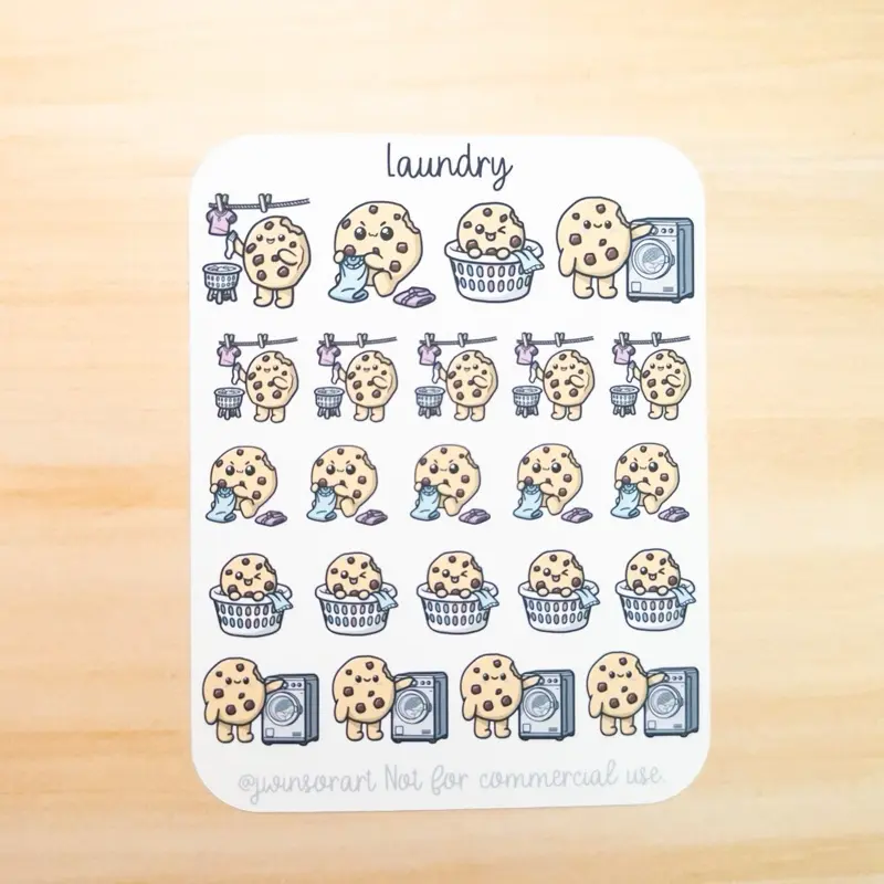 Laundry Day Deco Planner Sticker Sheet Cute Kawaii Art Cookie Folding Drying Clothing Laundry Basket Line Dry Chores