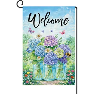 Mason Jar Floral Welcome Spring 12x18 Inch Garden Flag Seasonal Outdoor Decor Double Sided Polyester Yard Flag for Yard Porch Lawn Entryway
