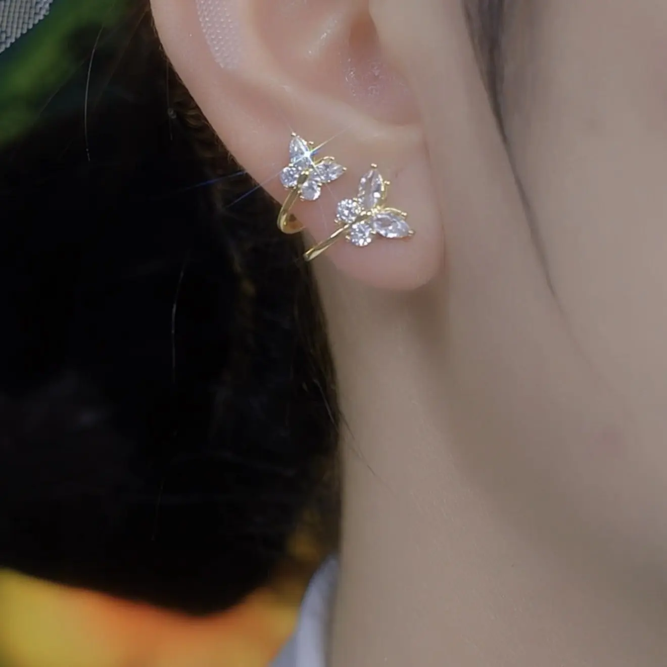 New elegant earrings with a light luxury and high-end feel, white butterfly zircon earrings, popular niche design, simple and exquisite earrings E50099-EH tiktokshopbacktoschool