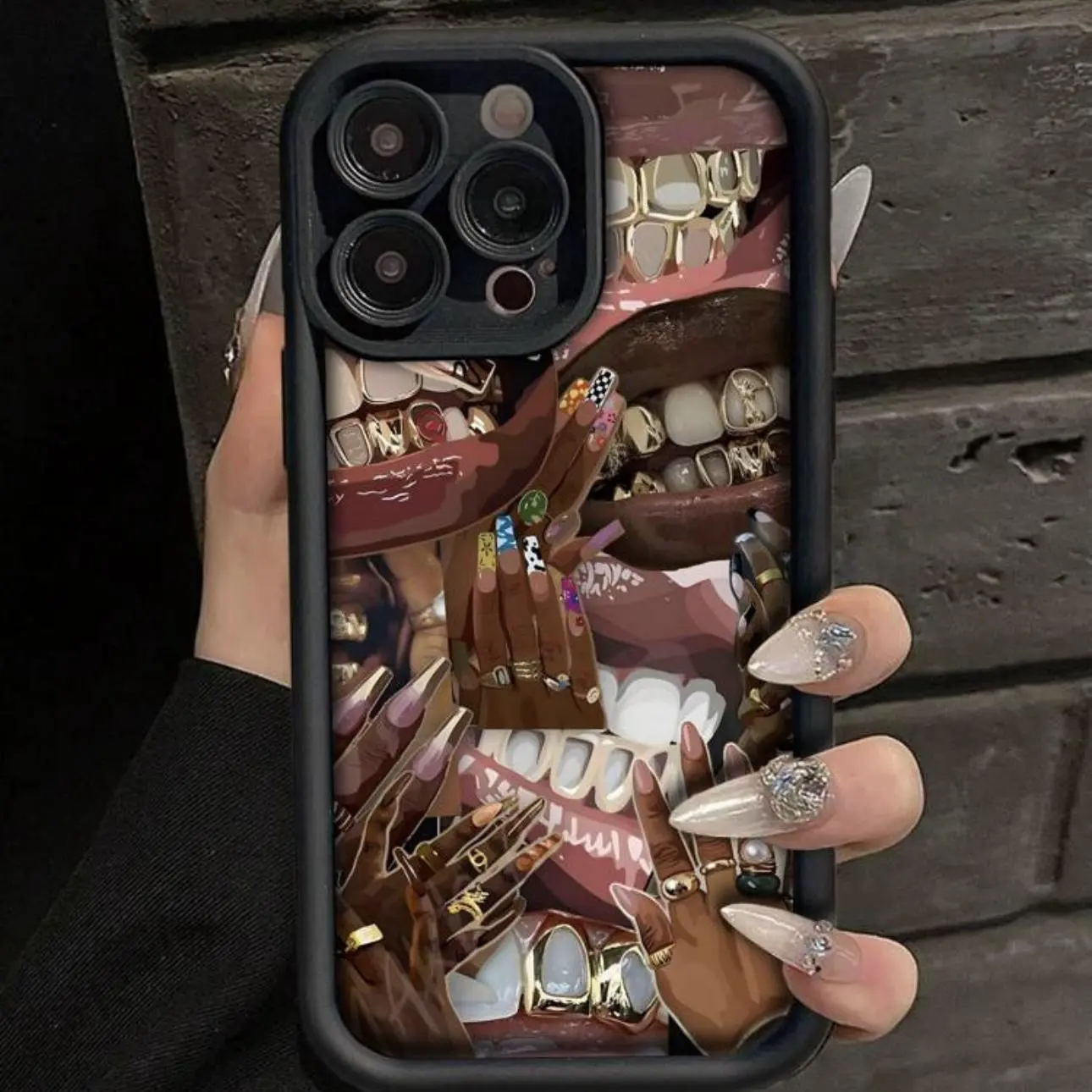 Fashion Hip Hop Grills Pattern Phone Case, Decorative Phone Protector Cover, Phone Accessories Compatible with iPhone 15 14 13 12 11 X, Shockproof