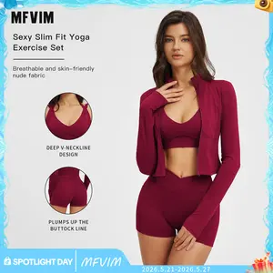 MFVIM Women’s 3-Piece Sports Set — High-Waisted Impact Compression Butt-Lifting Yoga Pants for Running, Yoga, Everyday Workouts