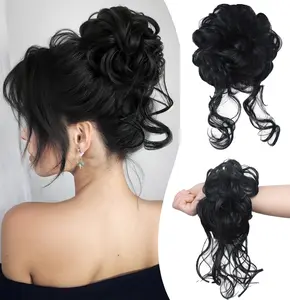 Messy Bun Piece for Women - Fake Hair Scrunchie & Bun Extensions, No-Slip Elastic Ties for Instant Updo, Wavy Curly synthetic Scrunchies for Thin/Thick Hair