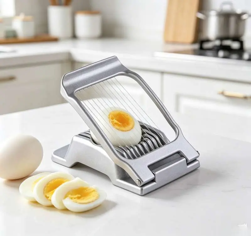 Stainless Steel Egg Slicer with 0.4mm Steel Wire - Heavy-Duty Cutter for Hard Boiled Eggs, Strawberries - Dishwasher Safe Kitchenware Tool
