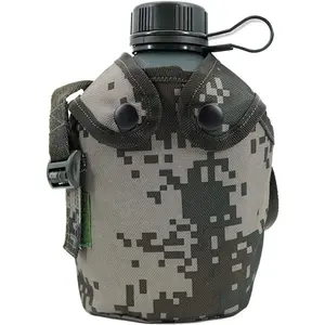 Canteen Water Bottle, Aluminium Water Canteen Reinforced Nylon Cover Belt Holster, Portable Water Bottles with Shoulder Strap (Woodland Camouflage 1.2 L)