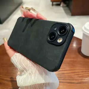 Compatible with iPhone 15/14/13/12/11 Pro Max eco-friendly leather phone case, top grade retro eco-friendly leather - camera frame raised - slim fit and soft - premium phone case, retro black