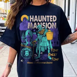 Retro Cartoon The Haunted Mansion T-shirt, Welcome Foolish Mortals Tee, Madame Leota Hitchhiking Ghosts The Hatbox Ghost, WDW Halloween Party