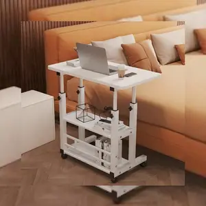 Metal Folding Desk With Wheels & Storage Shelf, Height Adjustable & Expandable Desktop, For Laptop, Study, Office Work, Rolling Computer Table For Bedroom, Living Room, Home Office