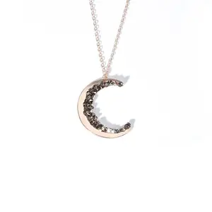 Witchy Jewelry - 925 Sterling Silver  Gold Vermeil Crescent Moon Necklace with Black Crystal Accents, Minimalist Long Pendant for Women, Witchtok Jewelry,Special Gift,Unique & Thoughtful Present，2026 Gear Up For Memorial Day Campaign