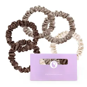 Silk Hair Ties for Women:  Mulberry Skinny Silk Scrunchies, Soft Smooth No  No Crease for Thin Fine Curly Hair 5 Pack, Brown