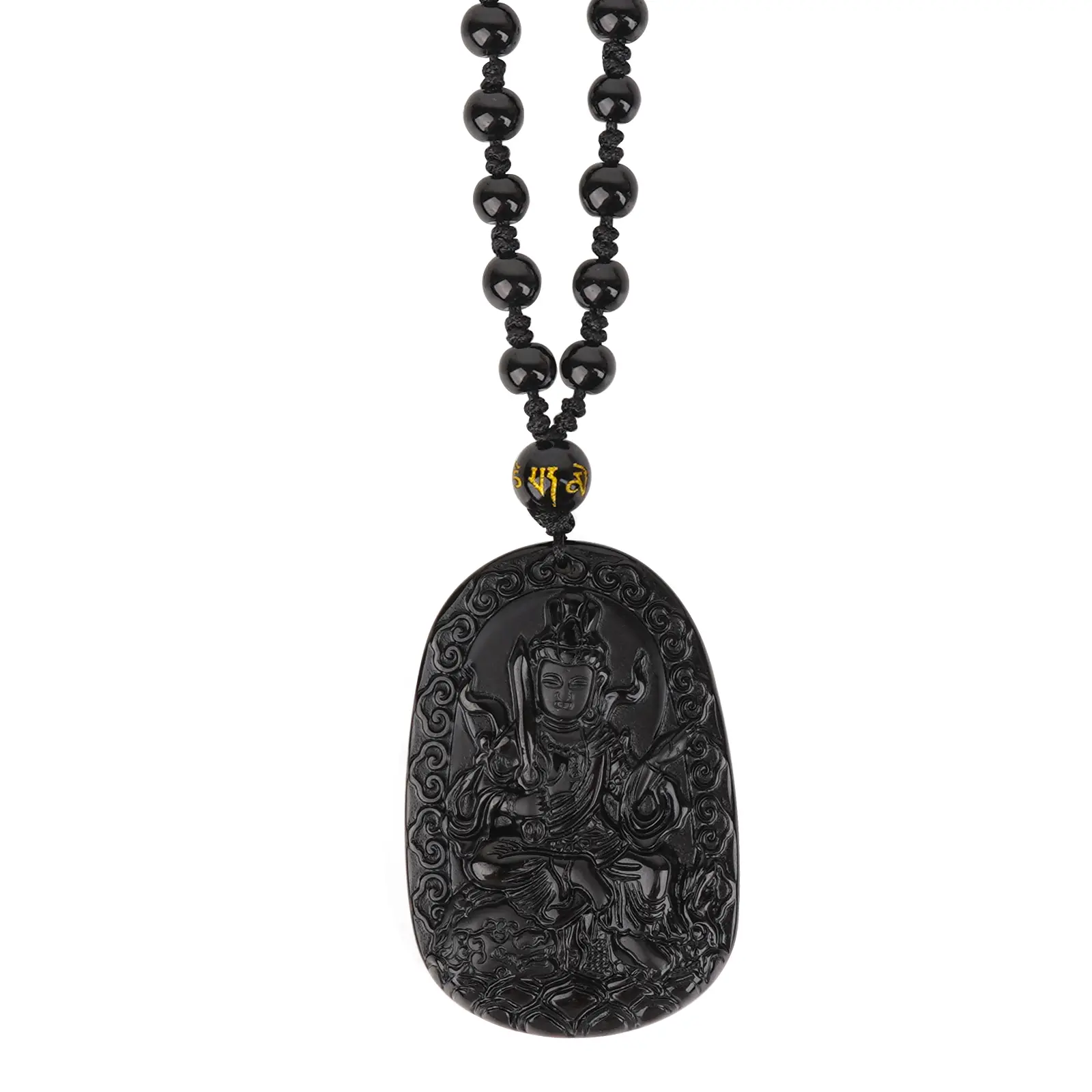 Obsidian Guardian Buddha "Manjushri" Amulet – Feng Shui Protection Necklace for Rabbit Zodiac Sign, Symbolizing Wisdom and Knowledge, Perfect Gift for Intelligence and Growth., Obsidian Material, 2.17*1.38*0.39 Inches, Feng Shui Amulet, 5.5*3.5*1 Cm