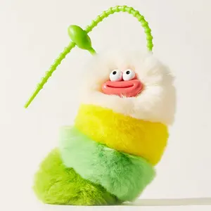 Funny Caterpillar Plush Keychain – Cute Fluffy Worm Toy with Sausage Mouth & Antenna | Soft Fuzzy Bag Charm for Kids, Collectors | Assorted Colors