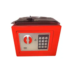 Small Steel Security Safe Box - 0.23 Cu Ft Money Box Container with Keypad & Key, Red Electronic Digital Lock, 9.1" W x 6.7" D x 6.7" H Compartment for Home Office Cash Jewelry Storage