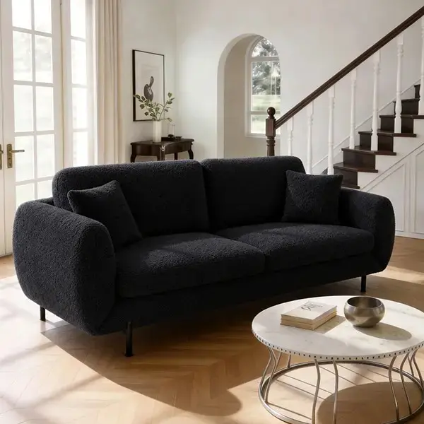 [YAOJOLUX HOME]82" Loveseat Sofa, Lambswool Recliner Sofas, Deep Seat Couches,  Removable Cover, Easy Assembly Couch For Bedroom Small Spaces, 3-Seater Sofa Set Furniture Black