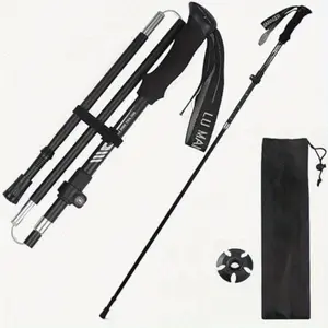 Alloy Foldable Hiking Pole, Adjustable Lightweight Walking Stick, Durable Quick Lock System, Includes Storage Bag, Unisex Outdoor Use, Collapsible Alloy Stick