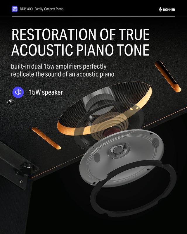 Donner DDP-400 Professional 88-Key Progressive Hammer Action Weighted Upright Digital Piano with Extended Speaker Cabinet