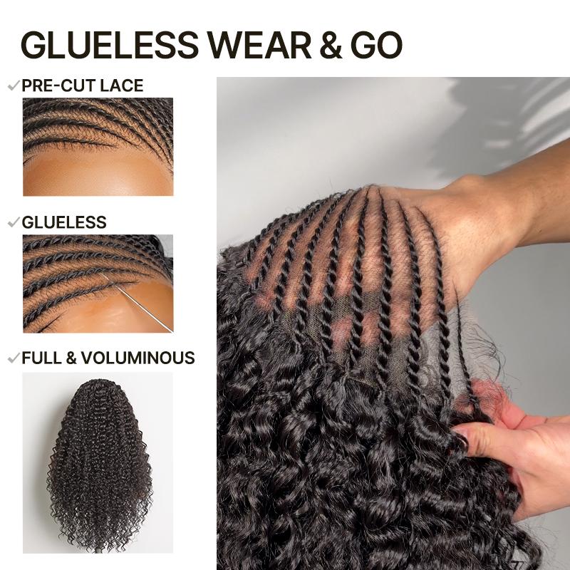 Frodio Veralux™ Fiber 13×6 Braided Cornrow Wig —Water Wave Lace Front Wig for Black Women Pre-Cut Lace Wig | Natural Look, Beginner Friendly Frodio Veralux™ Fiber 13×6 Braided Cornrow Wig —Water Wave Lace Front Wig for Black Women Pre-Cut Lace Wig | Natural Look, Beginner Friendly