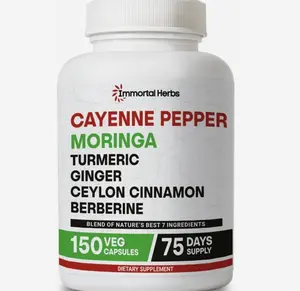 Cayenne Pepper Moringa Turmeric Ginger Capsules, 150 Pills, Extra Strength, Non-GMO & Gluten Free, Pure Berberine HCL and Ceylon Cinnamon Extract Powder