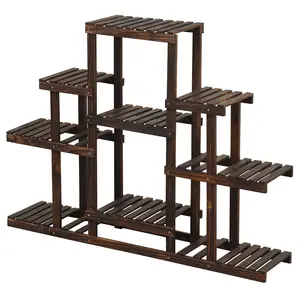 COSTWAY - Indoor Outdoor Wood Plant Stand Multi-Tiered Corner Plant Shelf Flowerpot Holder-Brown