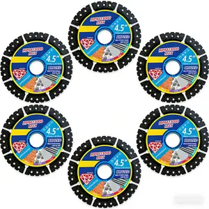 115mm 4.5 Inch Multifunctional Angle Grinder Discs, available in 3/6/9/12 packs. Perfect for dry cutting, these blades deliver fast, clean cuts on metal, cast iron, tile, stone, plastic and marble.