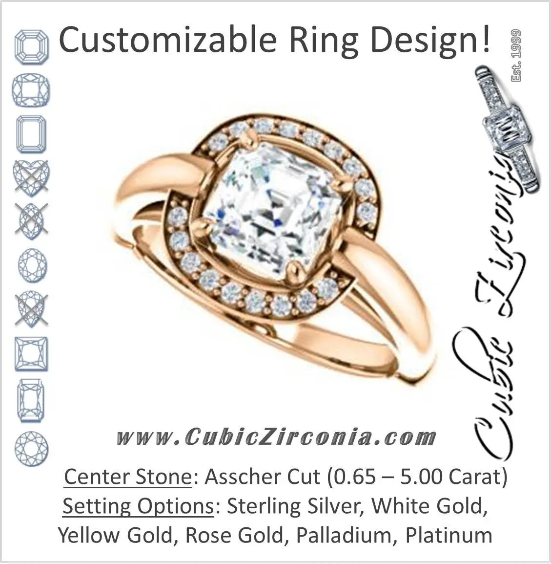 Cubic Zirconia Engagement Ring- The Kady (Customizable Cathedral-set Asscher Cut with Semi-Halo)