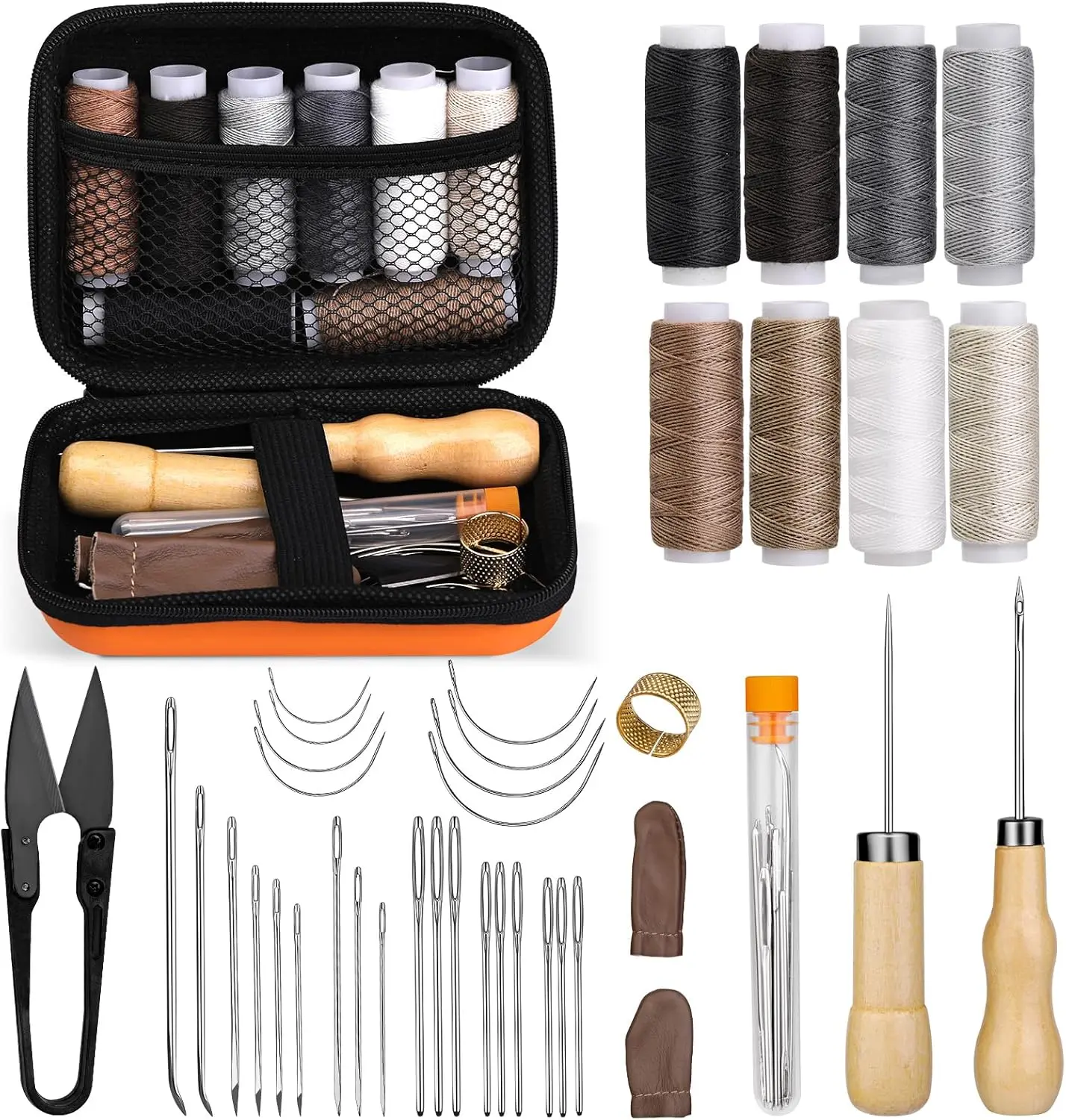 40 count Upholstery Repair Sewing Kit, Leather Heavy Duty Sewing Kit, Leather Working Kit with 8 Upholstery Thread, Sewing Upholstery ,  and Thread Kit for Carseat, Backpack, Shoes