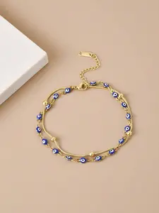 Women's Stainless Steel Ankle Chain Retro Style Summer Beach Foot Jewelry, Unique Design royal blue eye, All Seasons Accessory