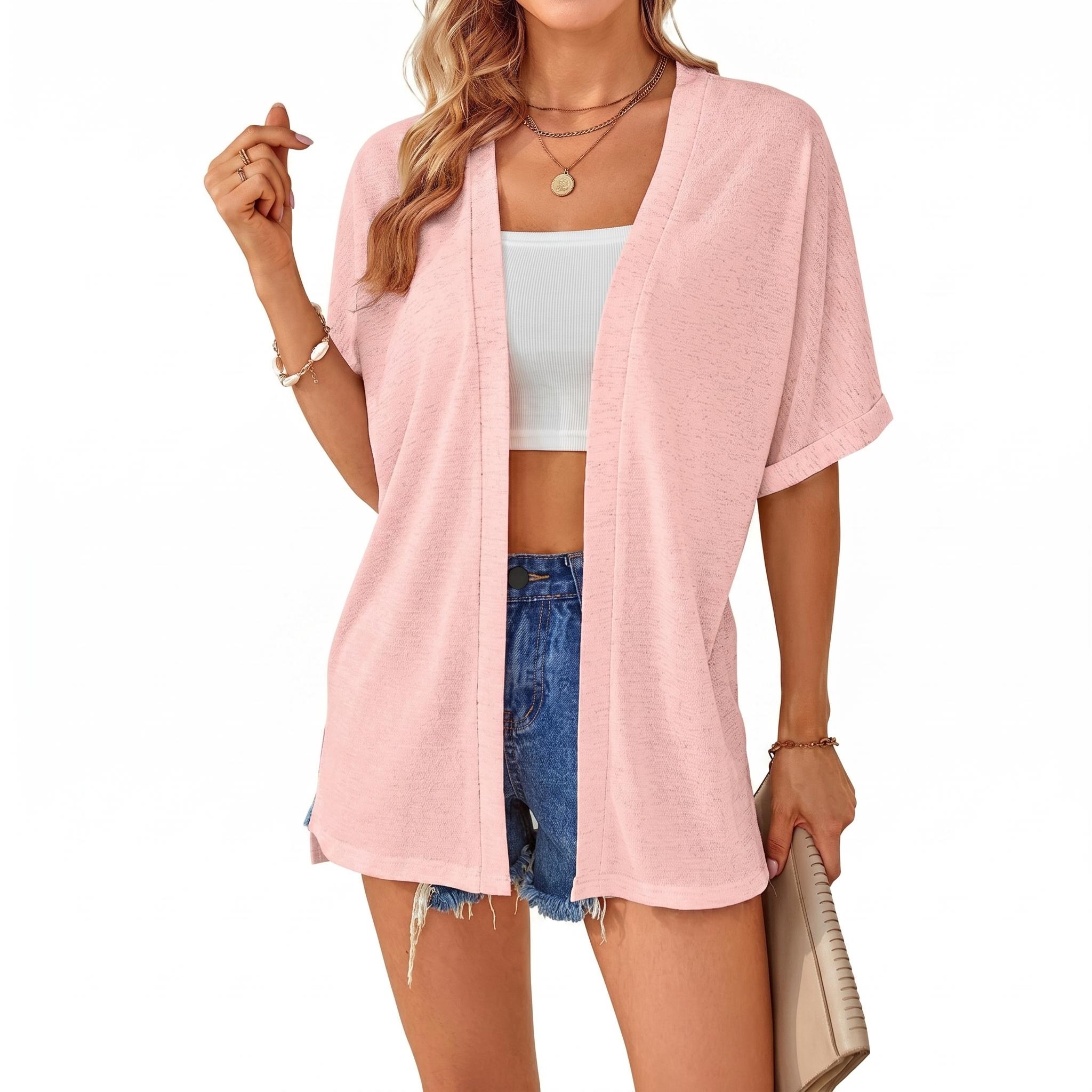 Women's Lightweight Short Sleeve Cardigan Open Front Oversized Summer Beach Cover Up Casual Loose Tops