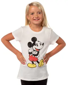 Mickey Mouse Shirt Girls Cute Mickey Pose Kids Graphic Print Short Sleeve T-Shirt