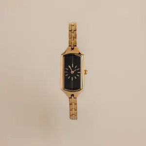 Midnight Link Timepiece by Caitlyn Minimalist - Vintage Style 18K Gold Plated Black Geometric Watch for Women - Vintage Jewelry - Anniversary Gift
