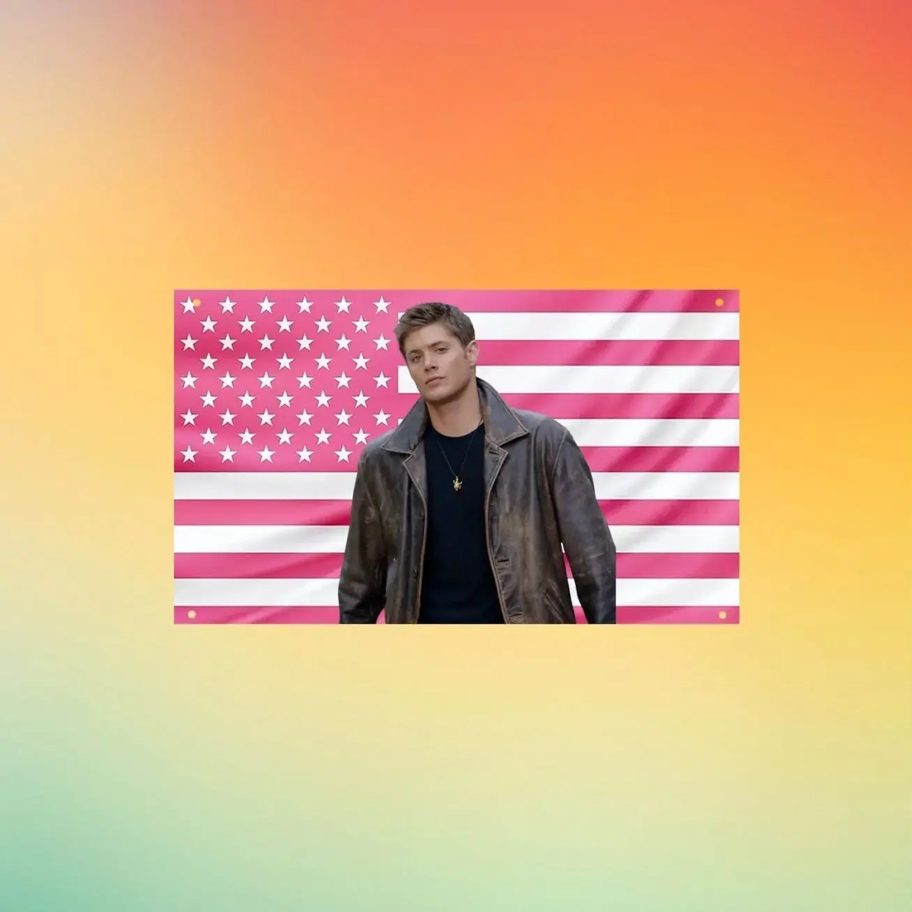 Dean Winchester, Supernatural Flag, Jensen Ackles | TV Show Wall Tapestry, Pink American Flag, Bedroom Dorm Room Decor Gift