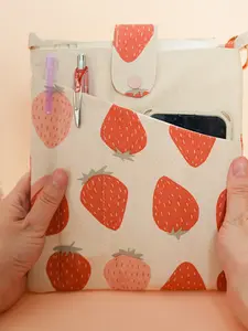 Portable Book Bag, Cute Strawberry Print, Holds A5 Notebooks, Ideal for Office & Meetings, Convenient Electronic Book Organizer